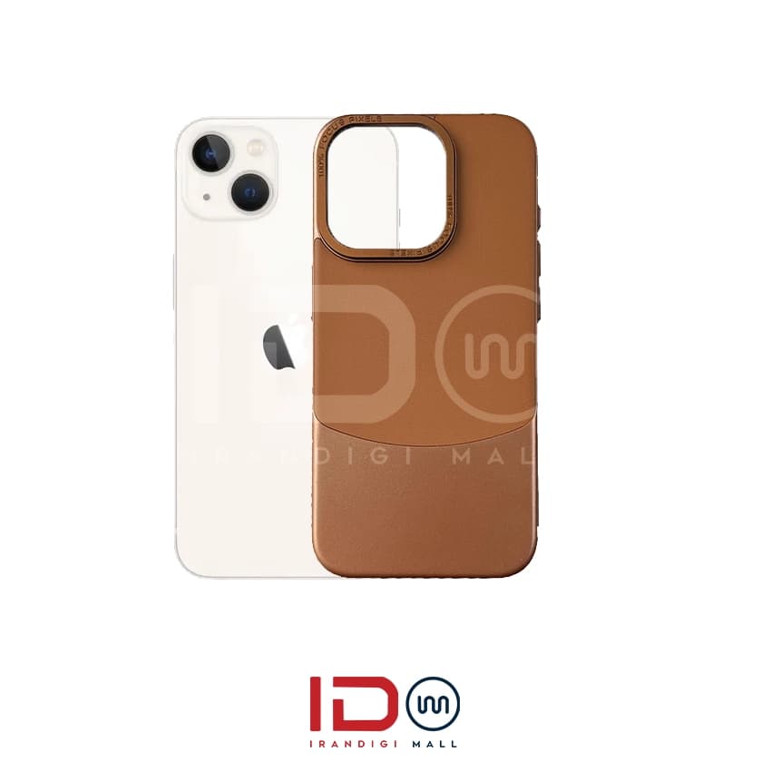 قاب اورجینال چرم و کانواس فلزی گوشی اپل مدل IPHONE 13 برند فوکوس پیکسل رنگ قهوه ای