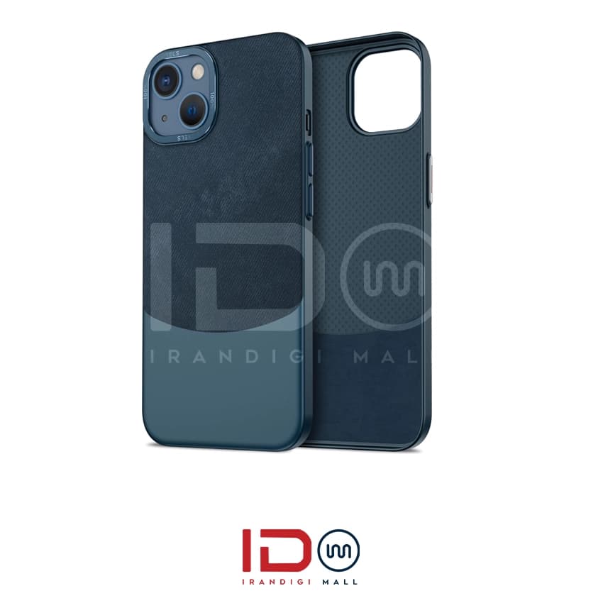 قاب اورجینال چرم و کانواس فلزی گوشی اپل مدل IPHONE 14 برند فوکوس پیکسل رنگ یاسی — تصویر ۲