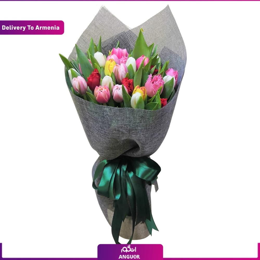 دسته گل 30 شاخه لاله رنگی (ارسال گل به ارمنستان)