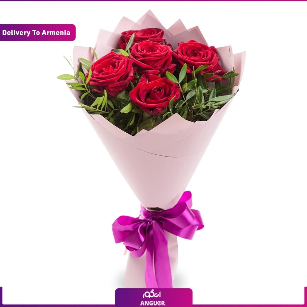 دسته گل 5 شاخه رز قرمز (ارسال گل به ارمنستان)