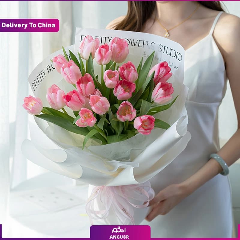 (Delivery in China) Bouquet of pink tulips — تصویر ۲