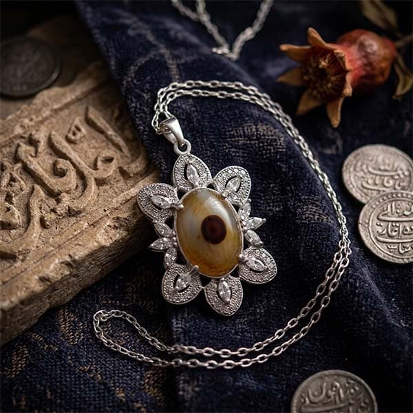 گردنبند عقیق باباقوری نقره زنانه طرح تینا — تصویر ۴