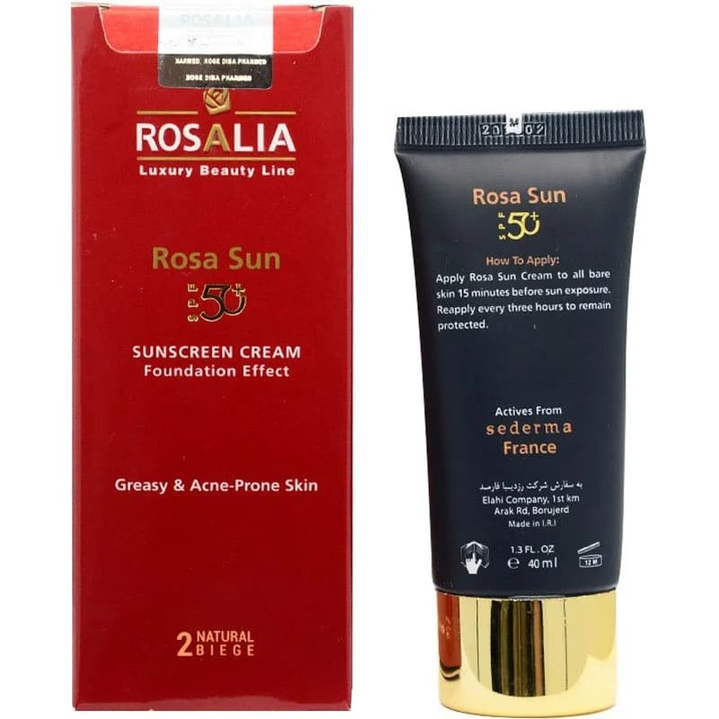 کرم ضد آفتاب رنگی رزالیا مدل Rosa Sun شماره 2 نچرال بژ SPF 50 مناسب پوست چرب و مستعد آکنه