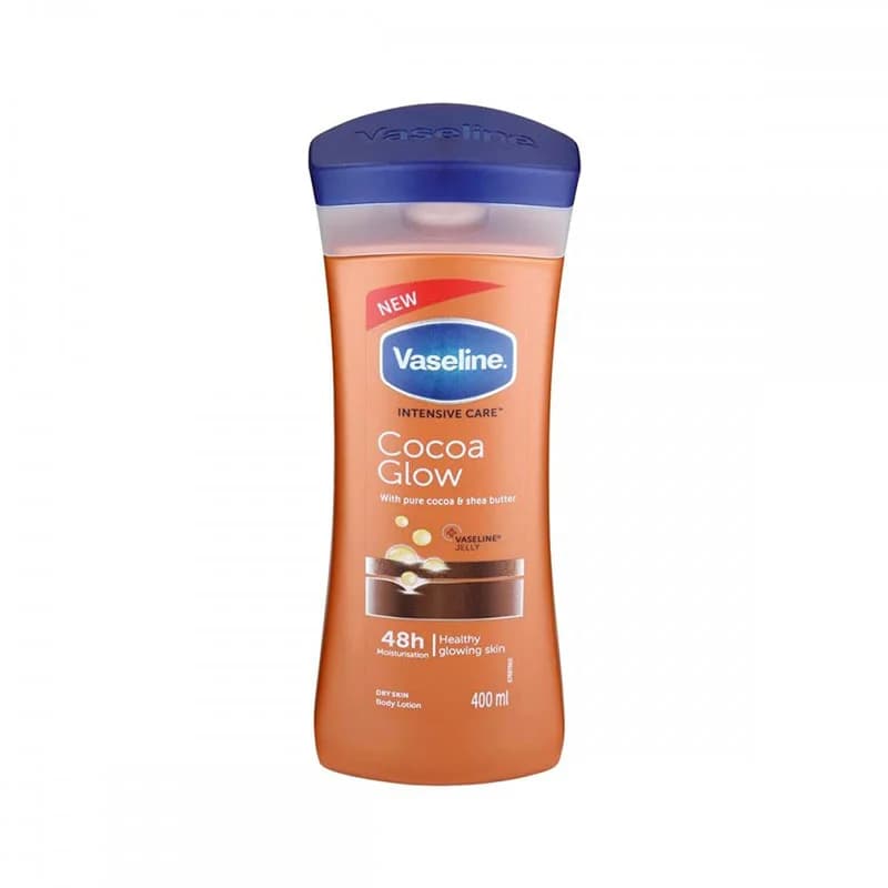 لوسیون بدن وازلین مدل Cocoa Glow رطوبت‌رسان و درخشان‌کننده پوست 400 میل