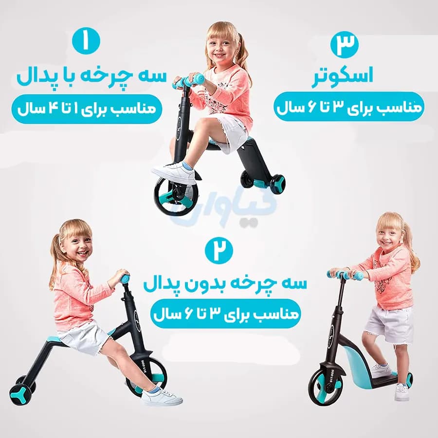 سه چرخه اسکوتر چند کاره کودک Nadle