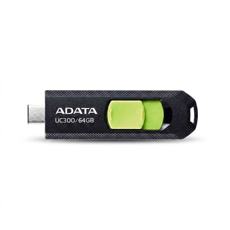فلش مموری کشویی ای دیتا مدل UC300 ظرفیت 64 گیگابایت با رابط USB Type-C و استاندارد USB 3.2 Gen 1، سرعت انتقال داده تا 5 گیگابایت بر ثانیه، سازگار با لپتاپ، گوشی، تبلت و تلویزیون، بدون نیاز به نصب درا