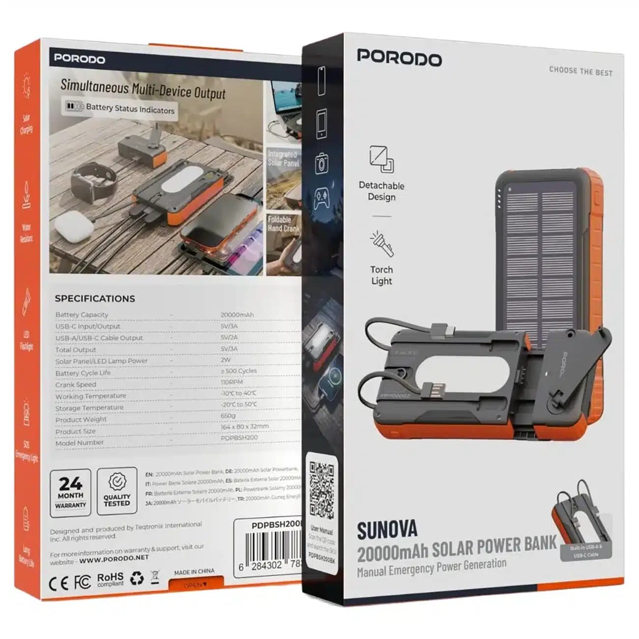 پاوربانک خورشیدی پورودو Porodo مدل PDPBSH200BK ظرفیت 20000 میلی آمپر ساعت — تصویر ۱۱