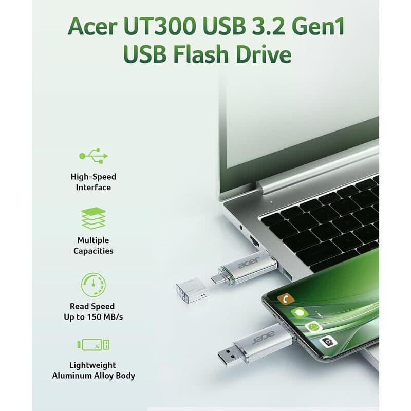فلش 32 گیگ ایسر UT300 OTG Type-C USB3.2 — تصویر ۶