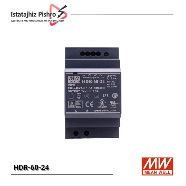 منبع تغذیه ۲۴ ولت ۲.۵ آمپر ۶۰ وات ریلی مدل HDR-60-24