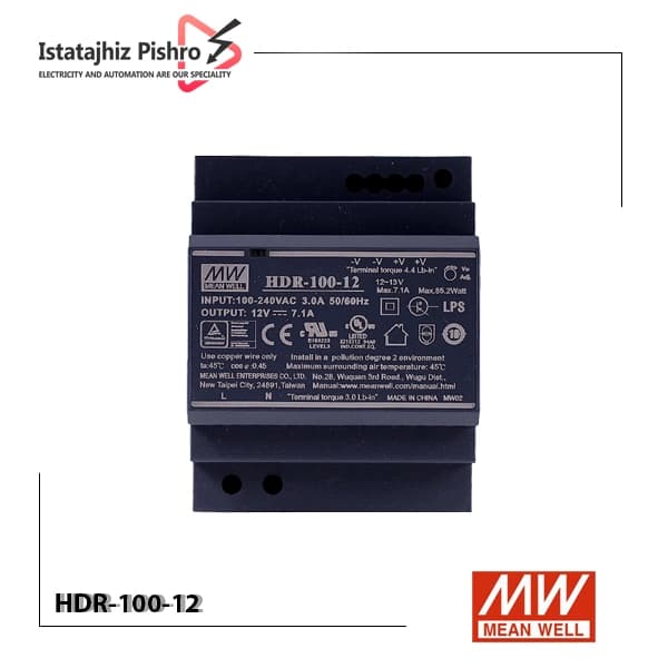 منبع تغذیه 12 ولت 7.1 آمپر مین ول مدل HDR-100-12
