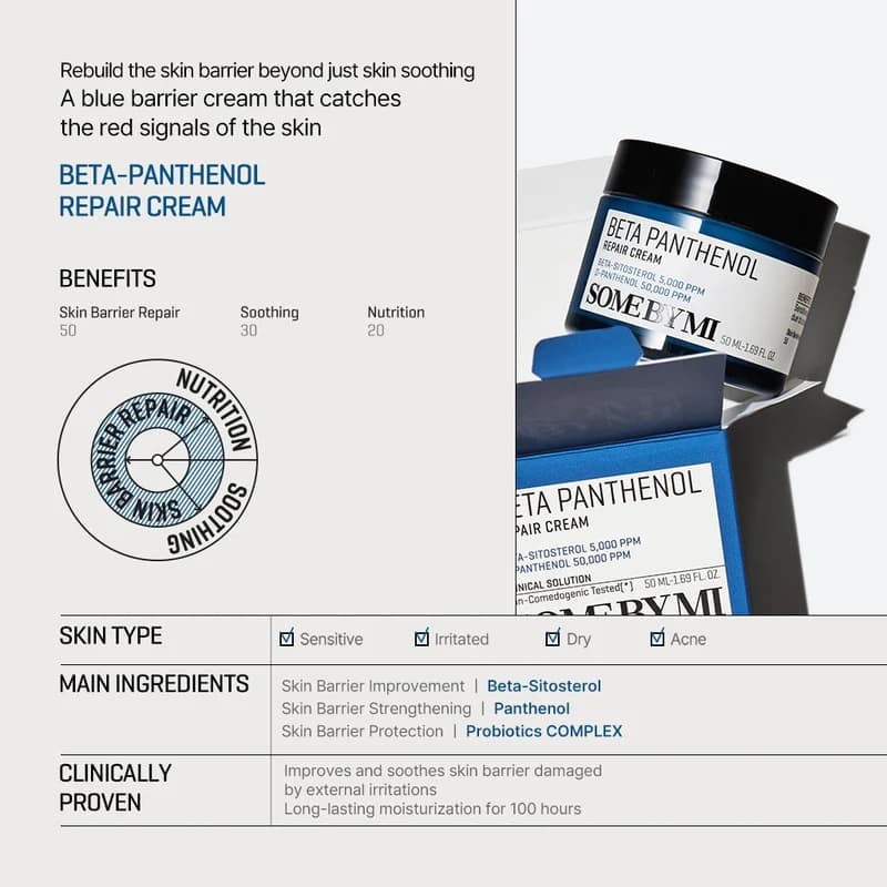 کرم ترمیم کننده بتا پانتنول سام بای می SOME BY MI BETA PANTHENOL REPAIR CREAM حجم 50 میلی لیتر — تصویر ۴