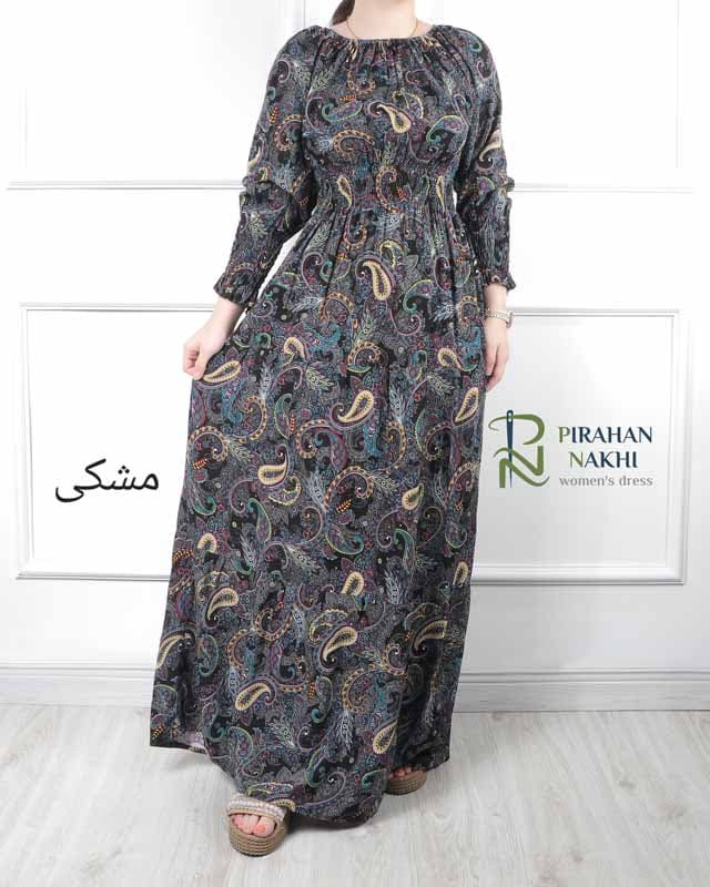 پیراهن نخی آستین بلند طرح ترمه #6161 — تصویر ۴