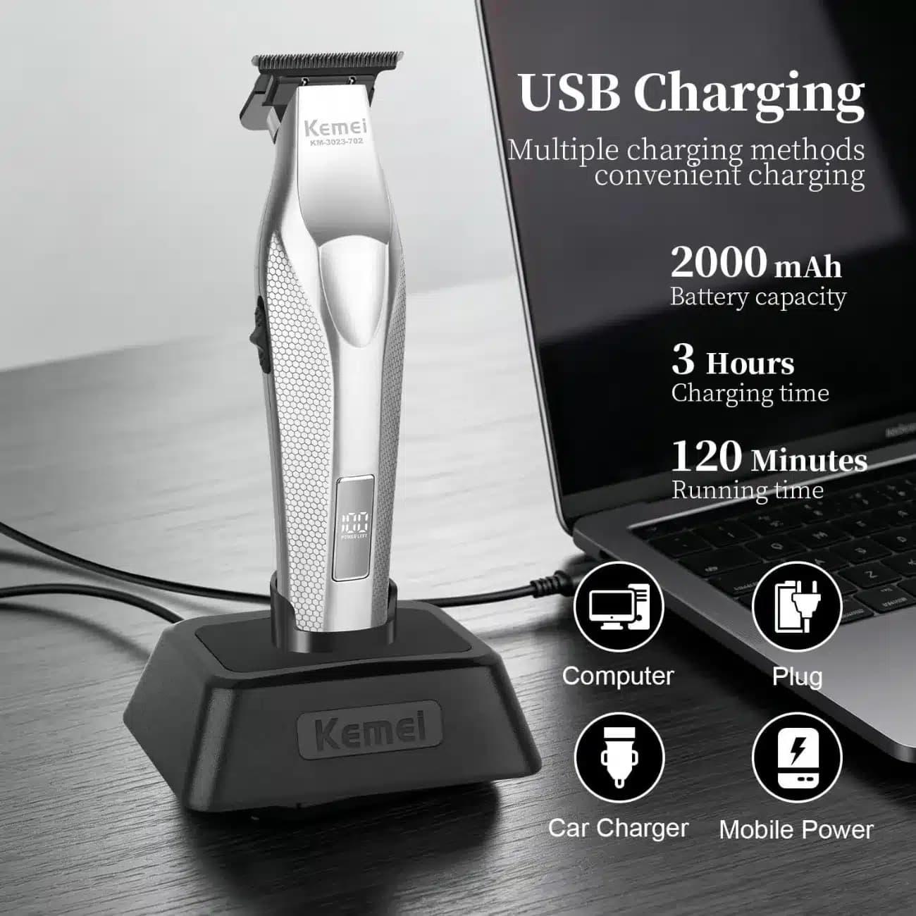 ماشین اصلاح سر و صورت کمی Kemei مدل KM-3023-702 شارژی — تصویر ۷