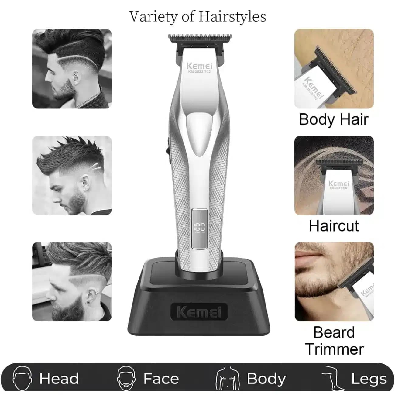 ماشین اصلاح سر و صورت کمی Kemei مدل KM-3023-702 شارژی — تصویر ۴