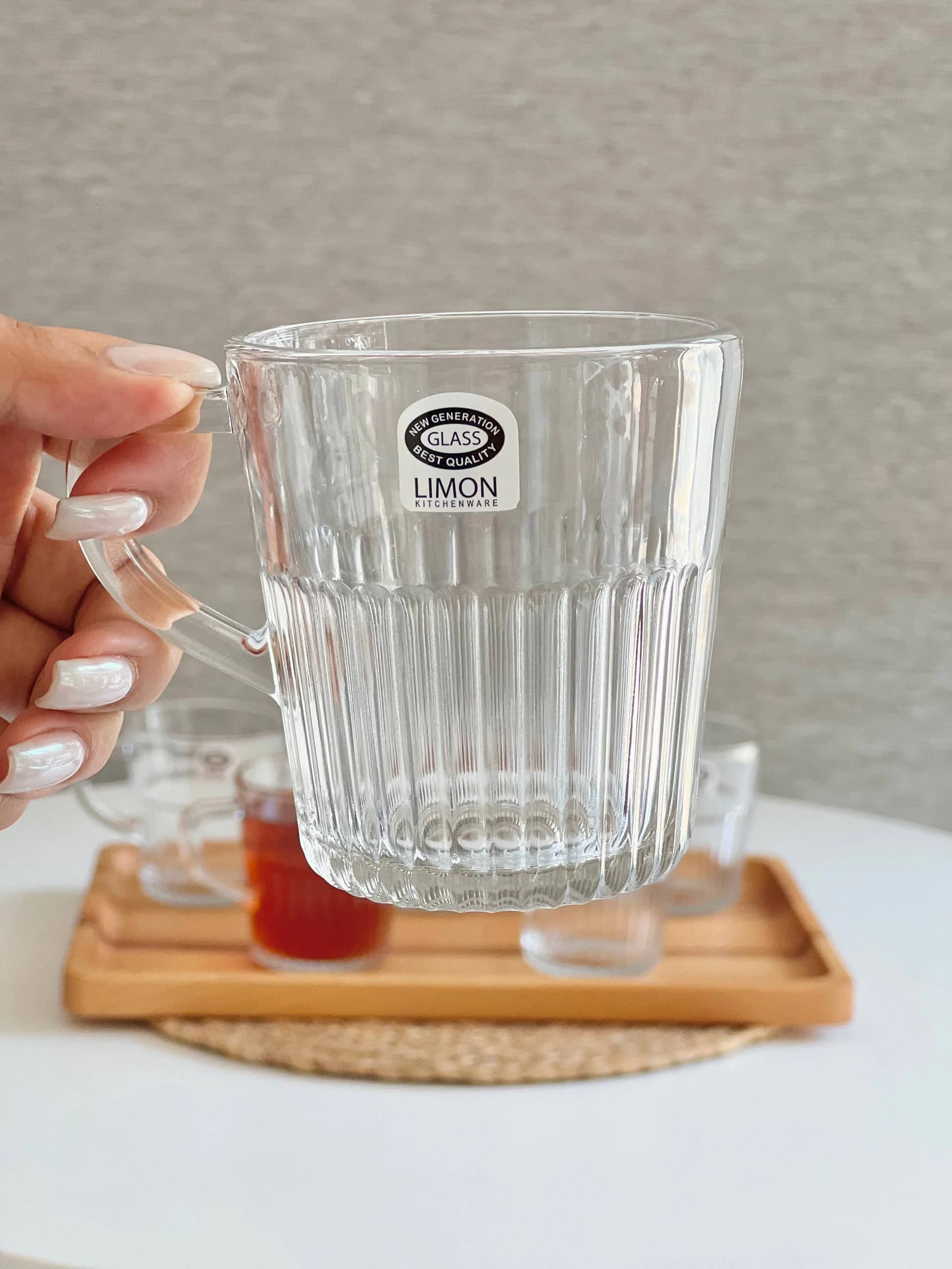 لیوان شیشه ای دسته دار شیاردار 6 عددی لیمون کد 2281 — تصویر ۴
