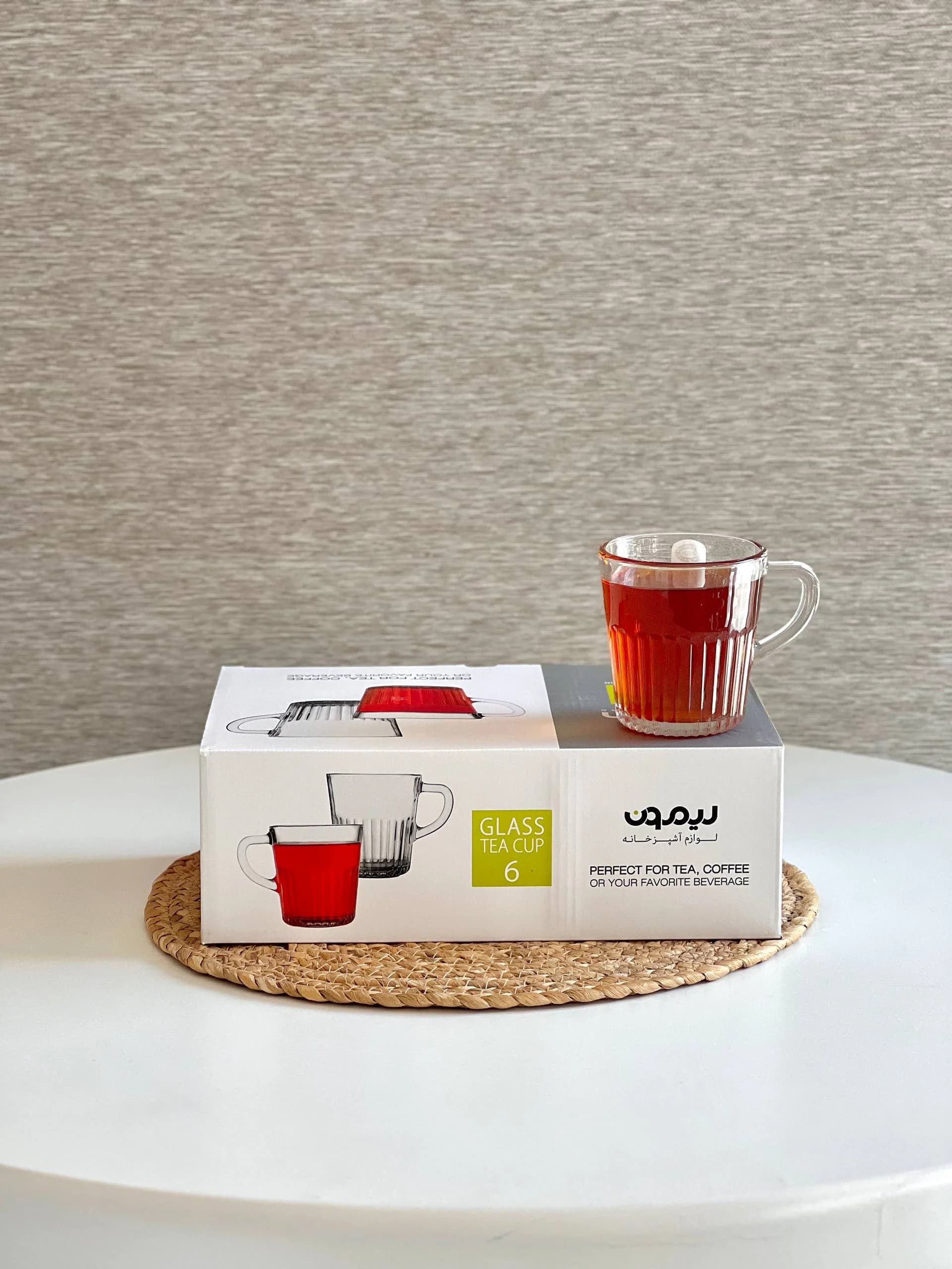 لیوان شیشه ای دسته دار شیاردار 6 عددی لیمون کد 2281