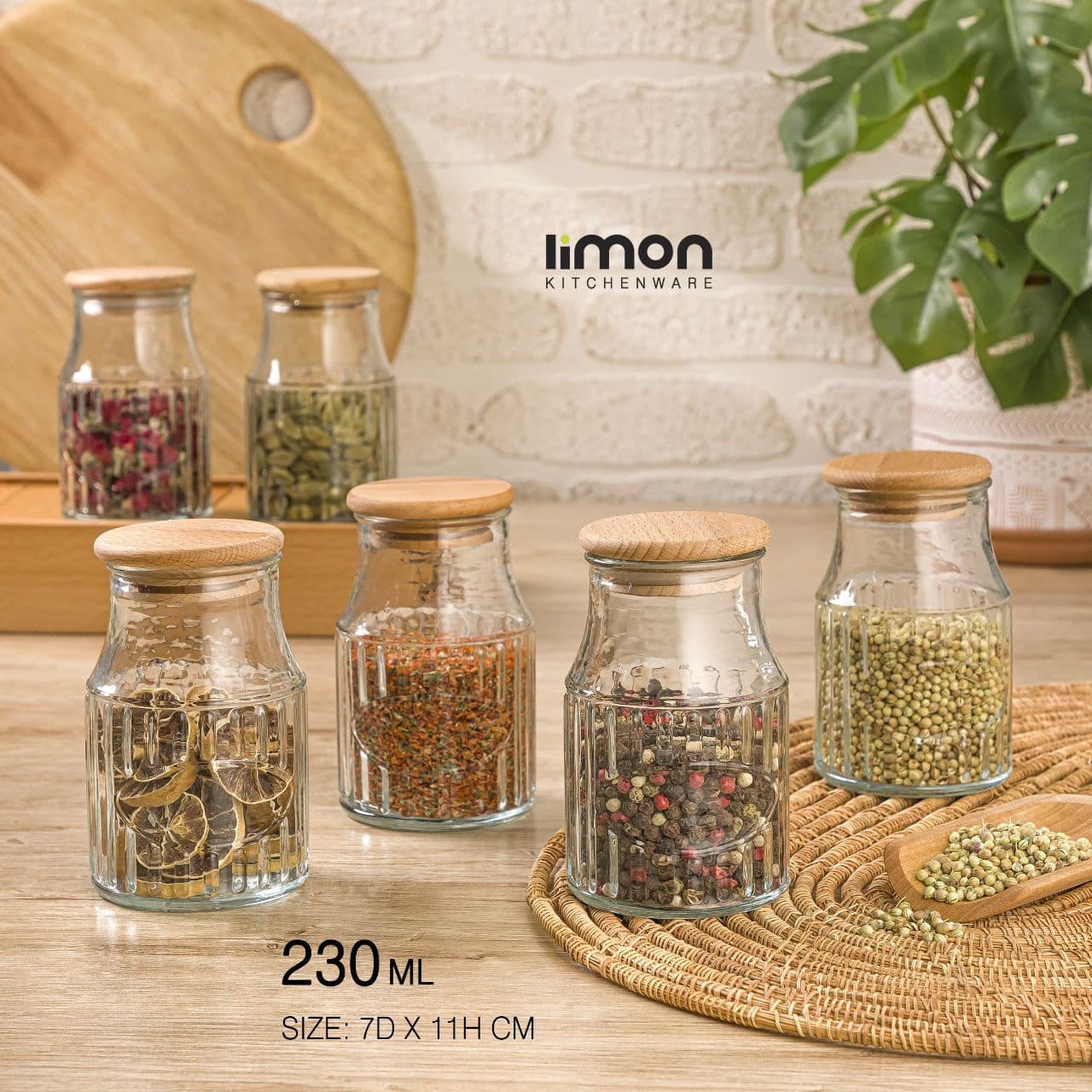 جا ادویه شیشه ای درب چوبی لیمون کد 2264 — تصویر ۲