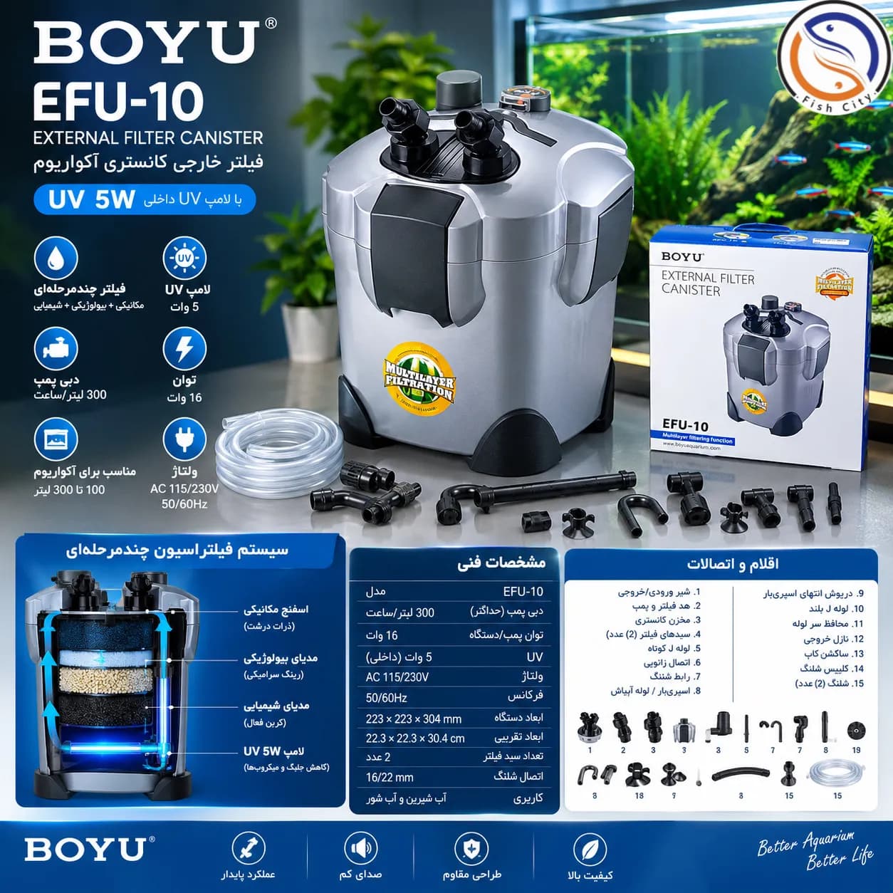 فیلتر سطلی UV دار اکواریوم برند بویو مدل EFU-10