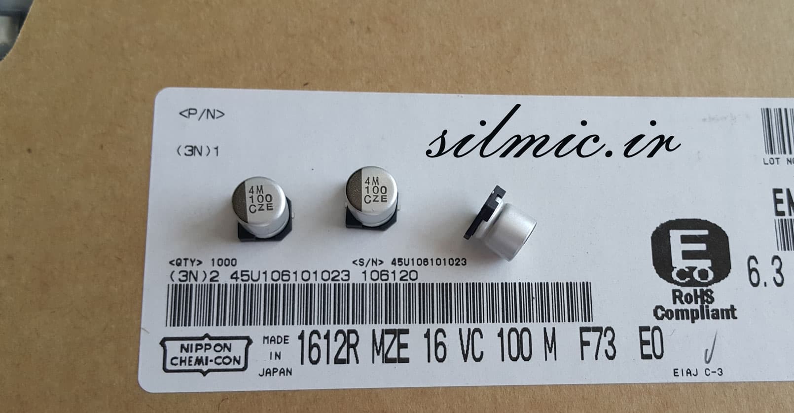 خازن 100 میکرو فاراد 16 ولت SMD ساخت Nippon ژاپن سری MZE امپدانس پایین — تصویر ۲