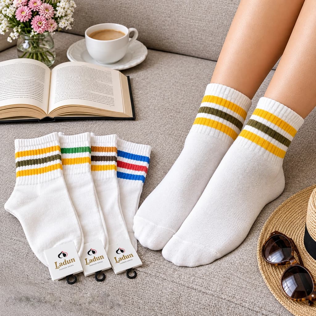 جوراب زنانه نیم ساق مچ حلقه ای کد 54623