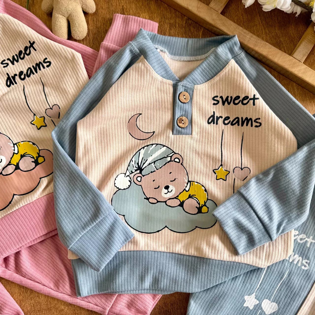 بلوز شلوار کبریتی خرس خوابالو Sweet کد 7015 — تصویر ۲