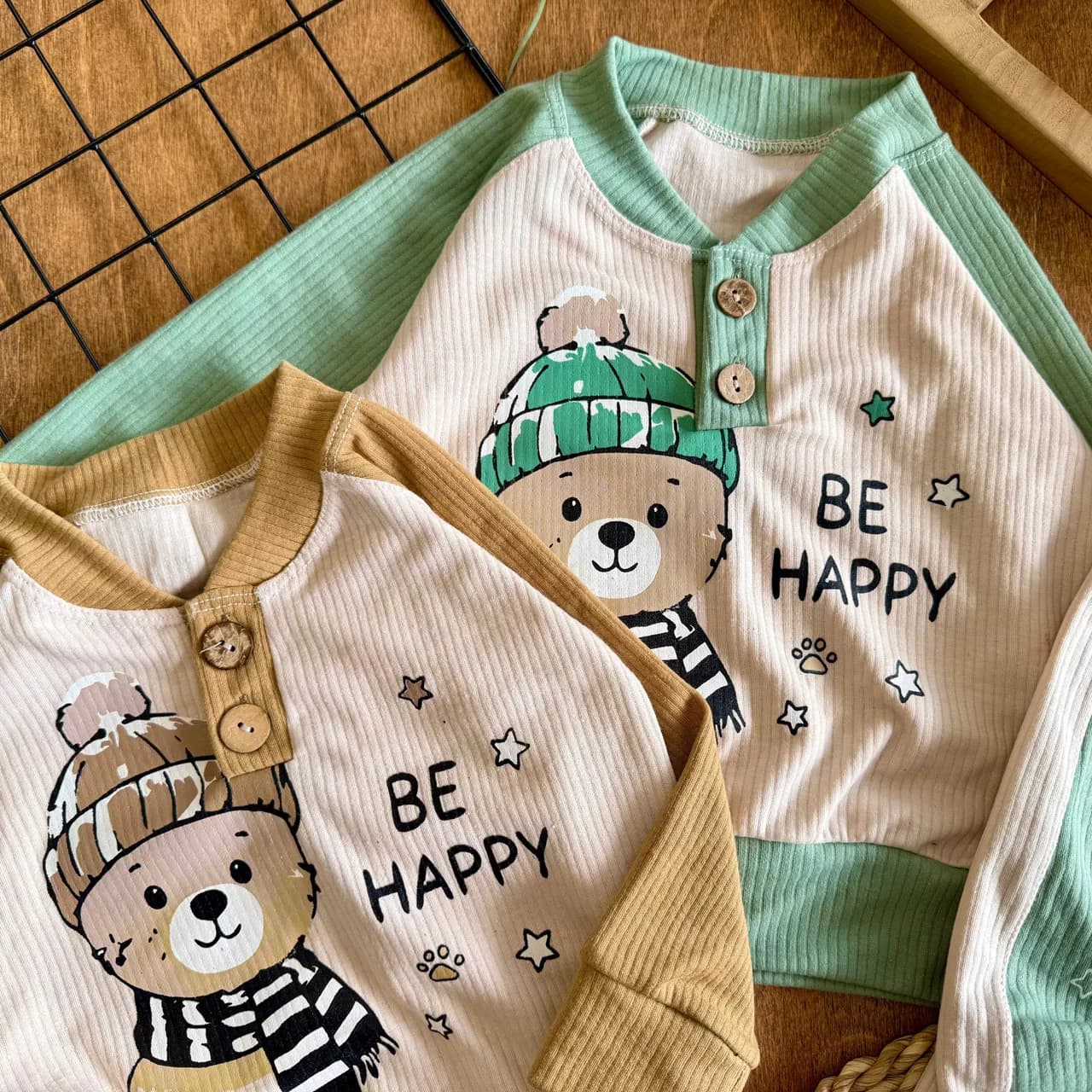 بلوز شلوار کبریتی خرس شال کلاه Happy کد 7014 — تصویر ۲