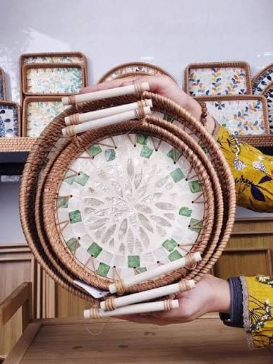 سینی راتان دسته دار کف صدف