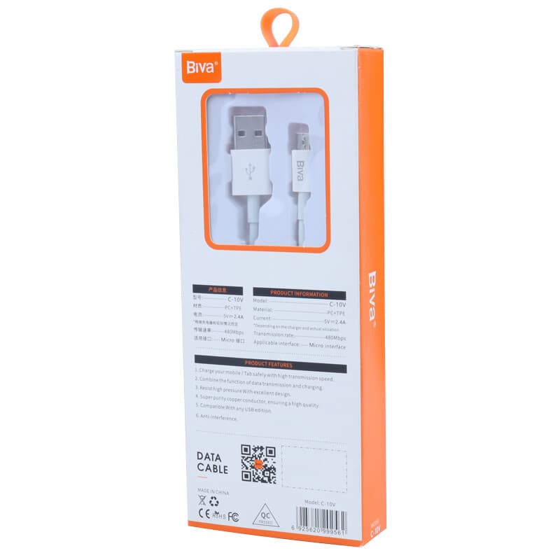 کابل میکرو یو اس بی فست شارژ 2.4 آمپر بیوا C-10V طول 1.2 متر — تصویر ۴