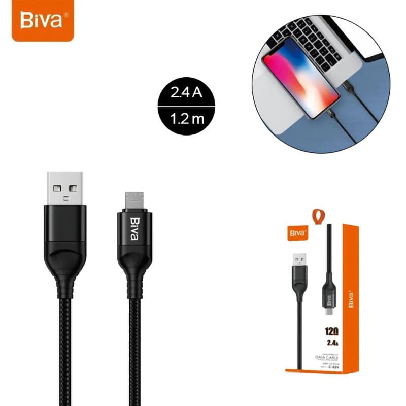 کابل میکرو یو اس بی 2.4 آمپر بیوا C-03V طول 1.2 متر — تصویر ۳