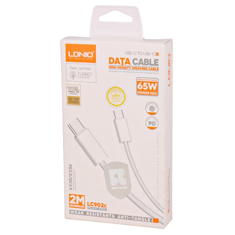 کابل دو سر تایپ سی فست شارژ 65 وات الدینیو LC902C طول 2 متر — تصویر ۵