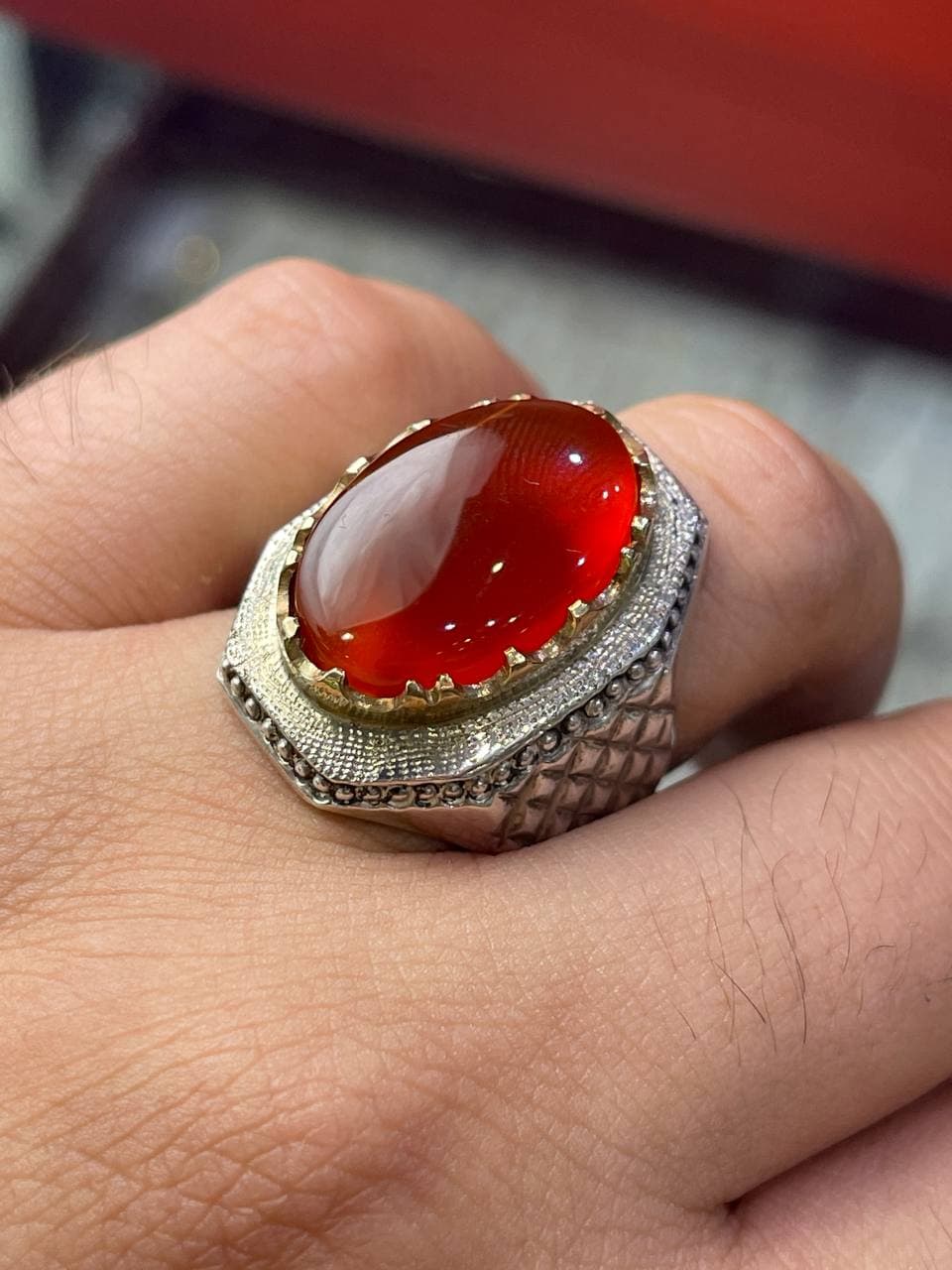 انگشتر نقره فاخر عقیق یمن کد smaf319 — تصویر ۲