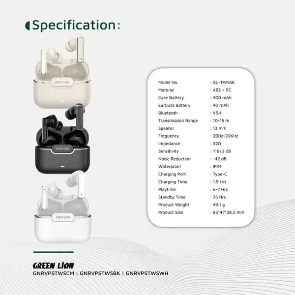 ایرپاد گرین لاین مدل Green Lion River Plus True Wireless Earbuds GNRVPSTWSBK — تصویر ۴