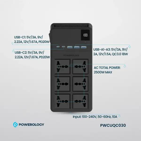 چندراهی برق 6 پریز پاورولوژی مدل Powerology PWCUQC030 — تصویر ۷
