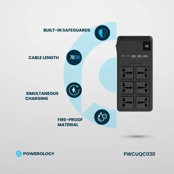 چندراهی برق 6 پریز پاورولوژی مدل Powerology PWCUQC030 — تصویر ۳