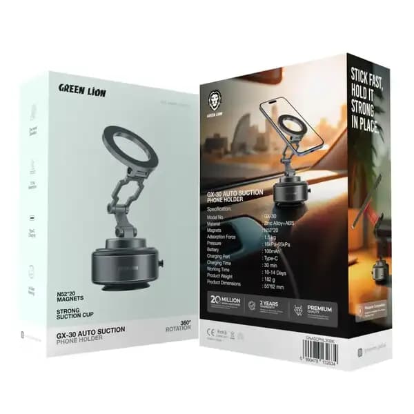 هولدر و نگهدارنده خودرو وکیومی اتومات گرین لاین مدل Green Lion GX‑30 Auto Suction Phone Holder — تصویر ۴