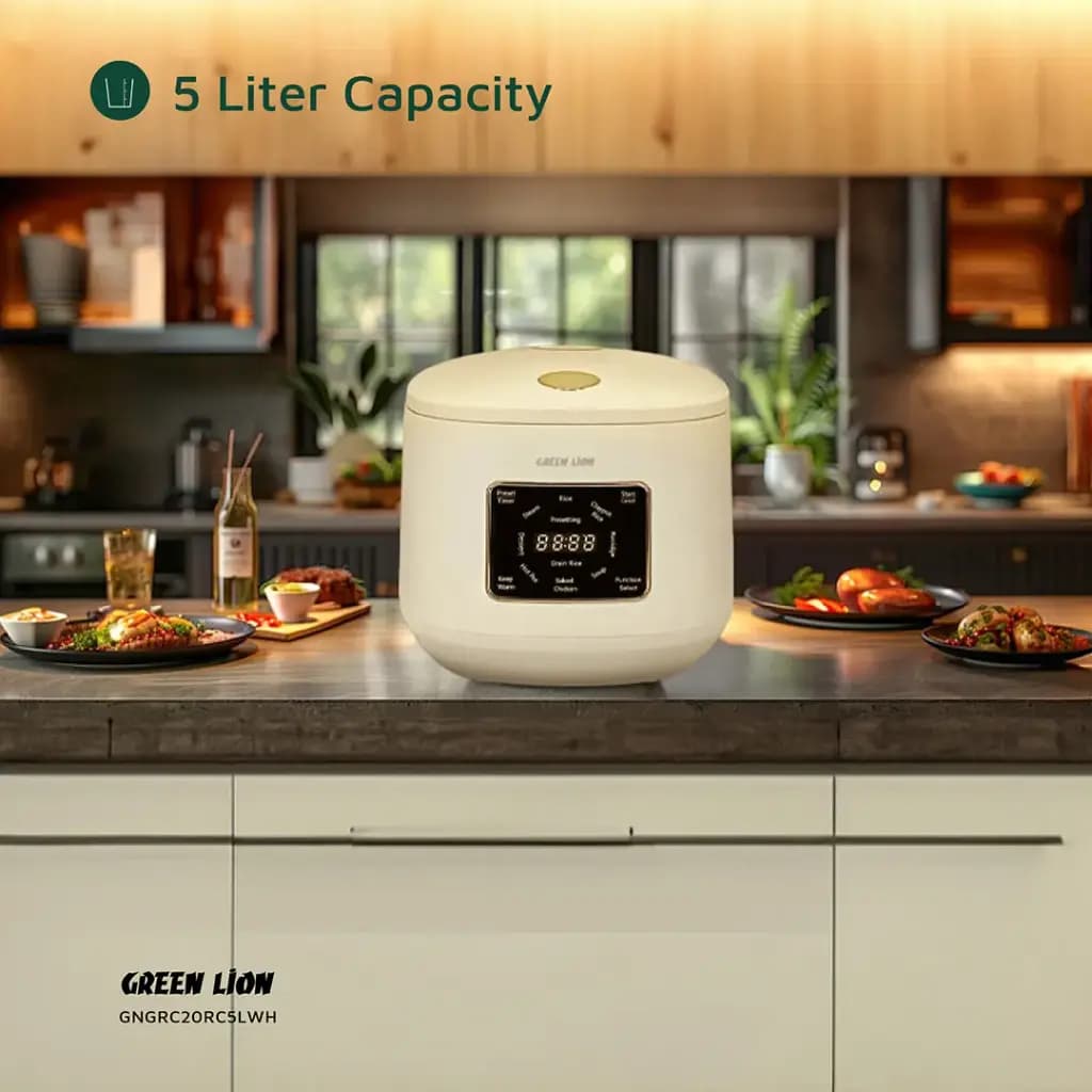 پلوپز دیجیتال ۵ لیتری گرین لاین مدل Green Lion GNGRC20RC5L GRC‑20 Digital Rice Cooker — تصویر ۶