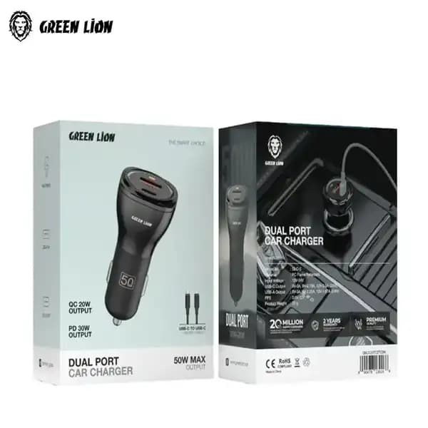 شارژر فندکی 50 وات گرین لاین به همراه کابل مدل Green Lion Dual Port — تصویر ۵