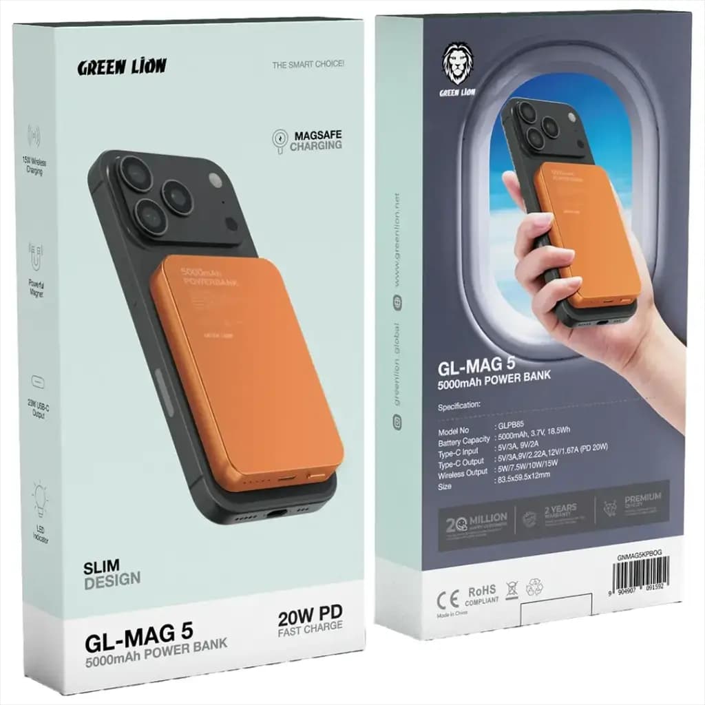 پاوربانک 5000 هزار 20 وات با تکنولوژی شارژ سریع گرین لاین مدل Green Lion GL-MAG 5 5000mAh — تصویر ۴