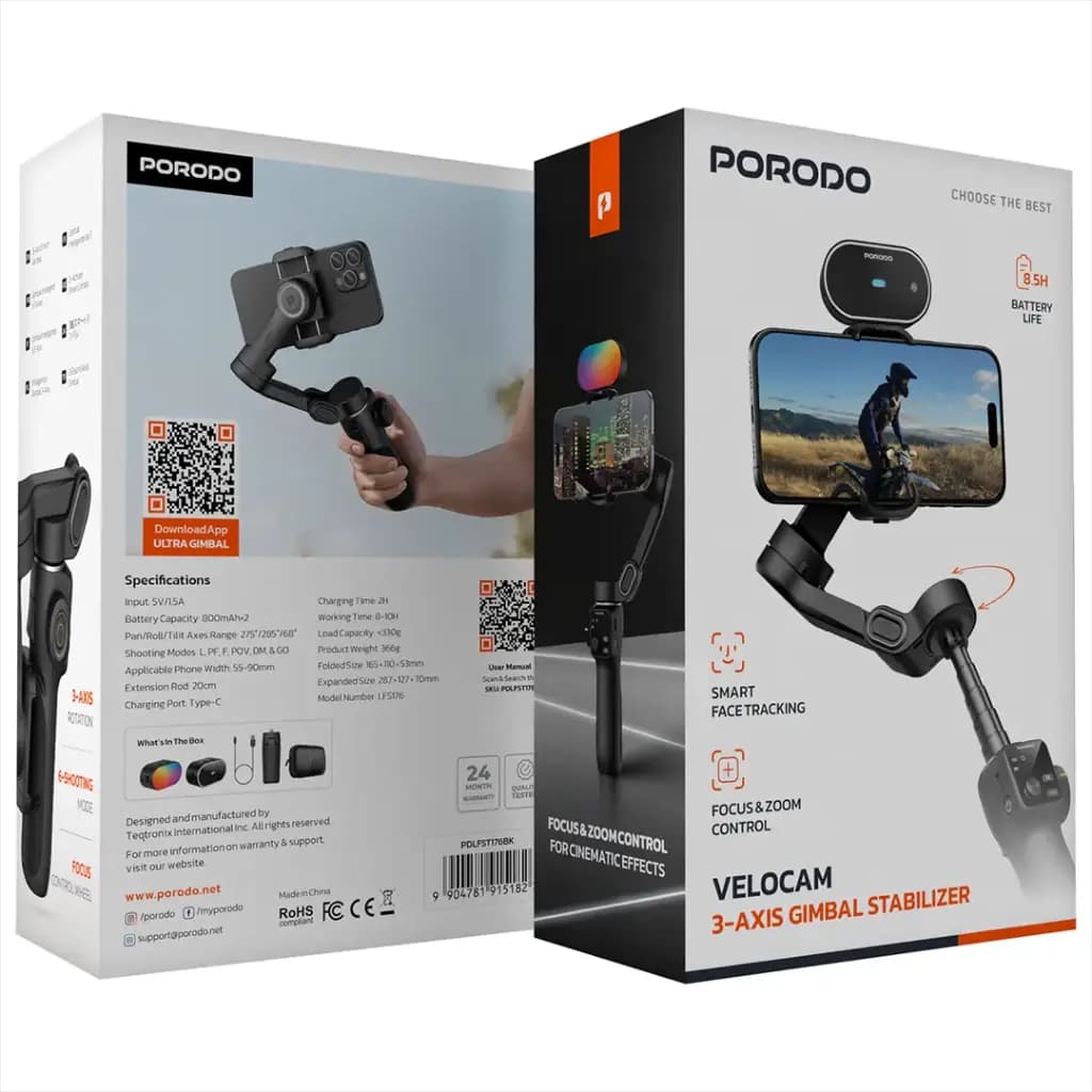 گیمبال سه‌محوره پرودو مدل Porodo Velocam 3-Axis Gimbal Stabilizer — تصویر ۶