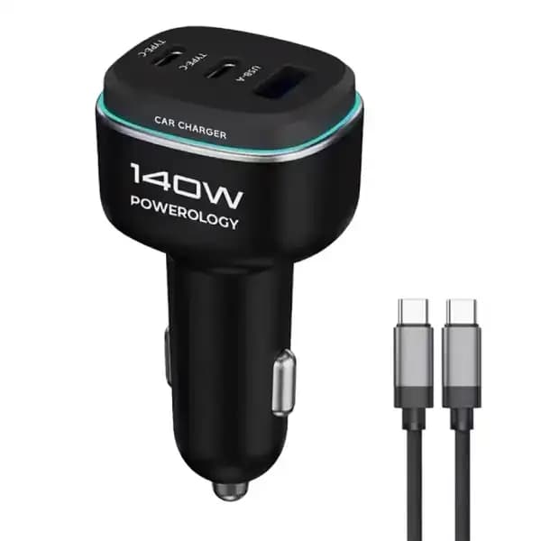 شارژر فندکی سوپر فست 140 وات پاورولوژی مدل Powerology Super Fast Car Charger