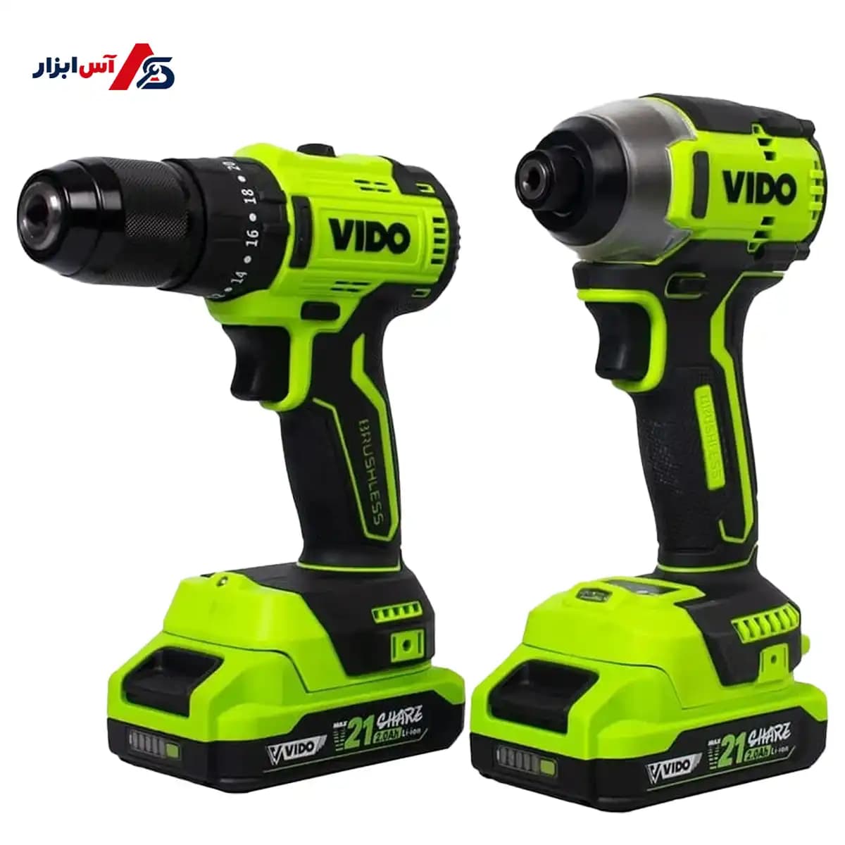 کیت دریل شارژی چکشی و ایمپکت شارژی ویدو (VIDO) 21 ولت براشلس مدل WD910410210