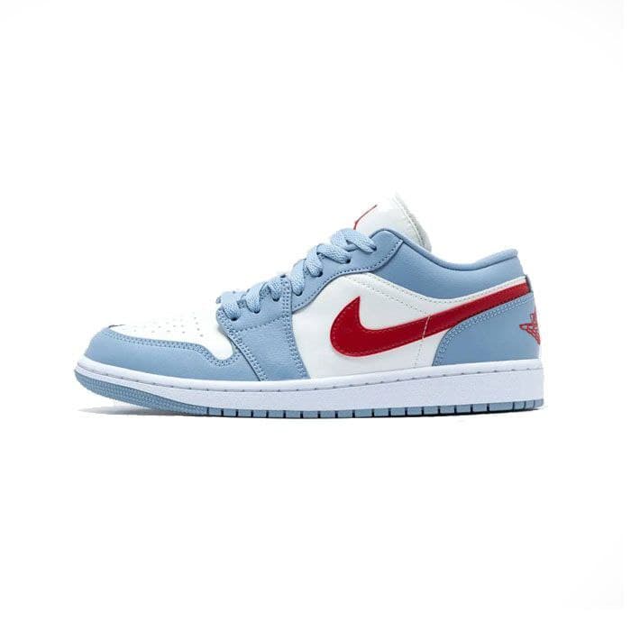 نایک ایر جردن ۱ بدون ساق قرمز آبی Nike Air Jordan 1 Low Blue Whisper Dune Red