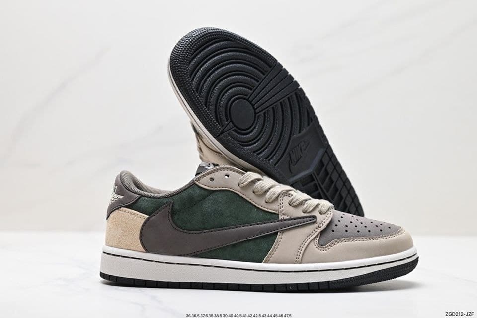 نایک ایر جردن ۱ تراویس اسکات بدون ساق فراگمنت کرمی سبز قهوه‌ای Nike air jordan 1 low Travis Scott Fragment Green — تصویر ۳