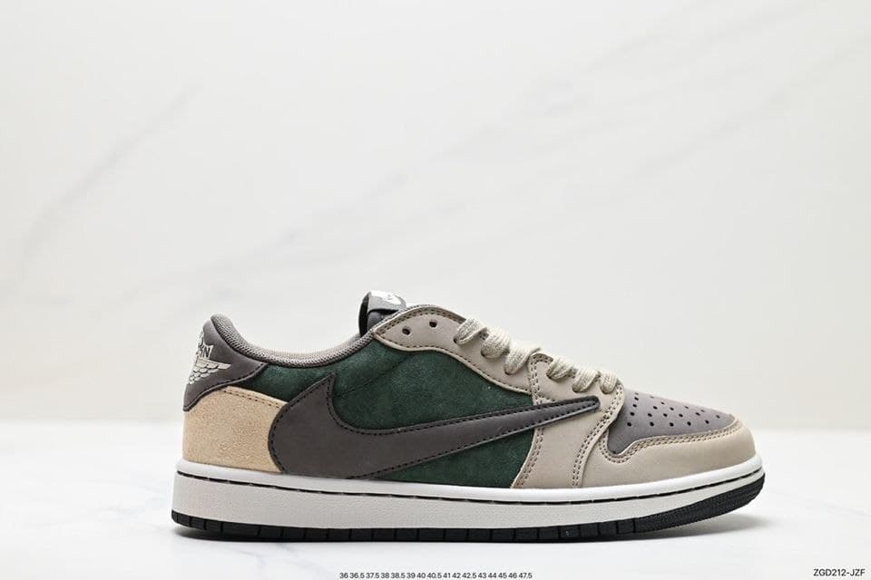نایک ایر جردن ۱ تراویس اسکات بدون ساق فراگمنت کرمی سبز قهوه‌ای Nike air jordan 1 low Travis Scott Fragment Green