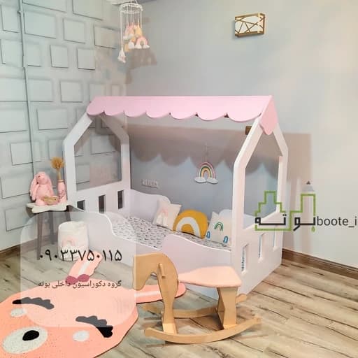 تخت کلبه صورتی سایز نوجوان مبلمان فرنا مدل 1143428