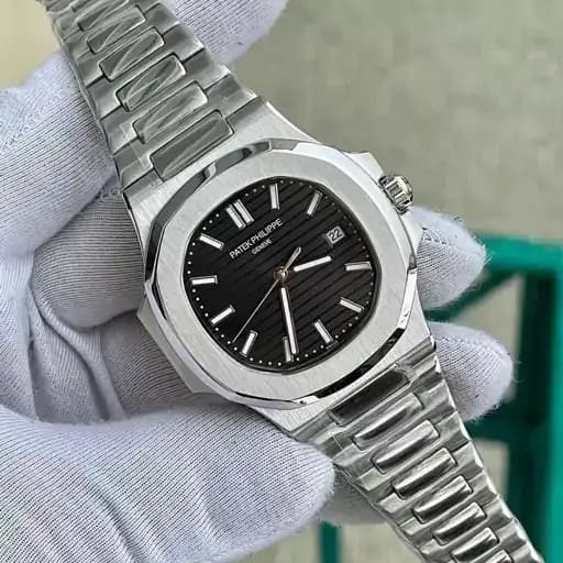 ساعت مچی مردانه پتک فیلیپ موتور ژاپن مدل ناتیلوس نقره ای مشکی (Patek Philippe Nautilus) — تصویر ۱۰