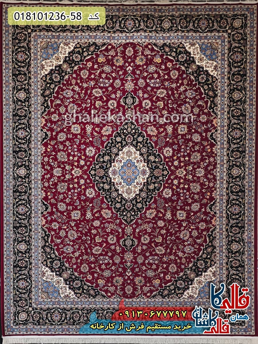 فرش 1200 شانه طرح کاشان زمینه قرمز روناسی کاشان — تصویر ۲