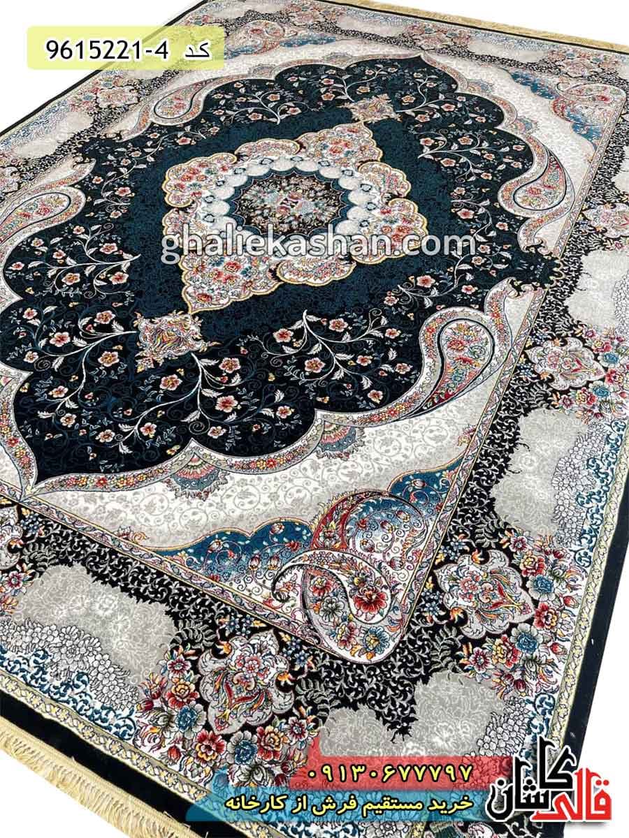 فرش 700 شانه طرح سوگند زمینه سرمه ای کاشان — تصویر ۱۱