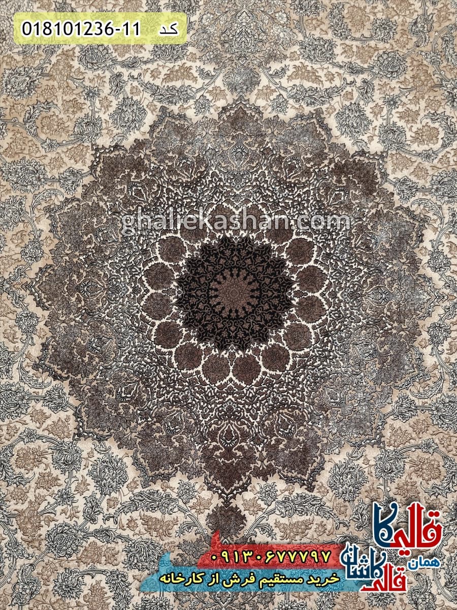 فرش وینتیج 1200 شانه طرح نایین زمینه قهوه ای کاشان — تصویر ۴