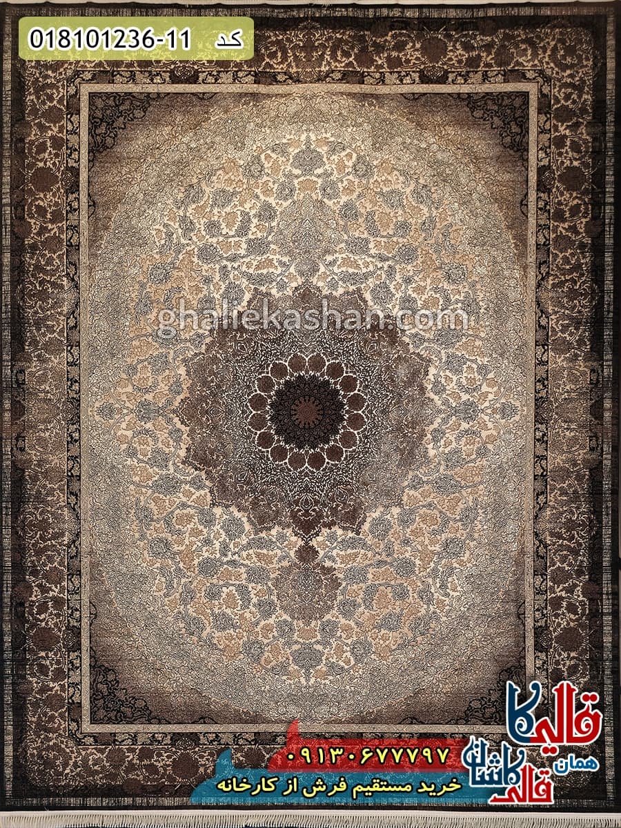 فرش وینتیج 1200 شانه طرح نایین زمینه قهوه ای کاشان — تصویر ۲